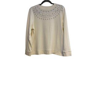 Talbots Plus Top Women's 1X Ivory Sweatshirt Beaded Holiday Y2K Casual Comfy